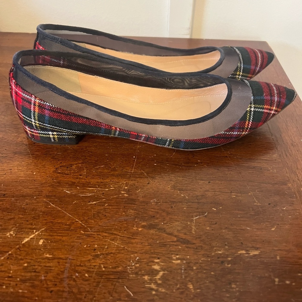 J. Crew Women's Red Plaid Pointed Toe Flats with Mesh Trim size 10.5 - Picture 4 of 9